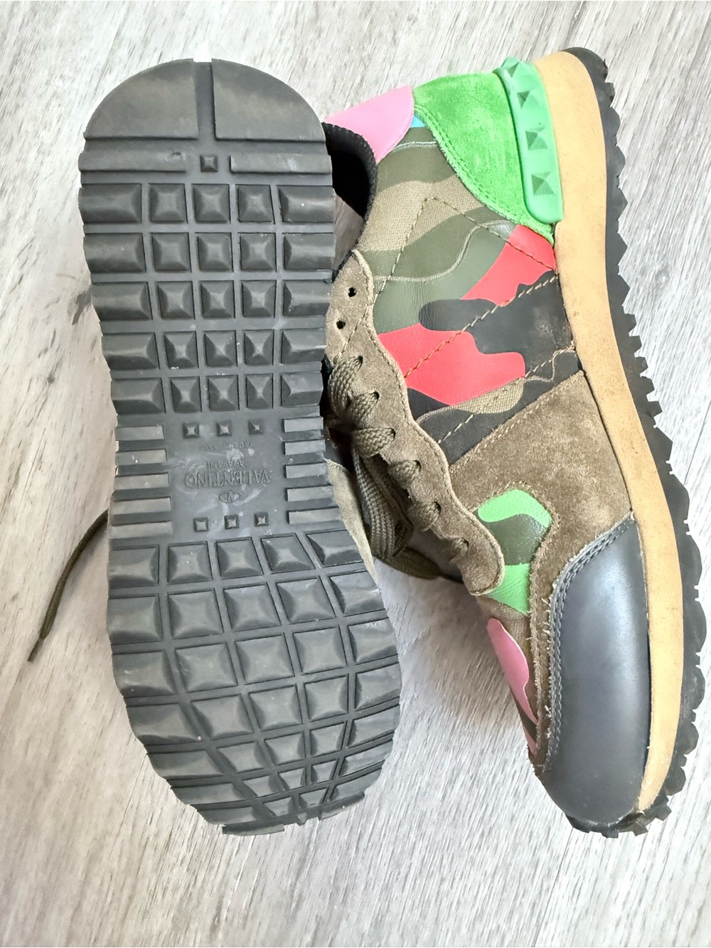 Valentino Multicolor Camo Athletic Sneakers — Pink, Green, Blue - Picture 3 of 3